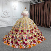 Colorful Corset Floral Quinceanera Dress Flowers Off-the-Shoulder Mychicdress